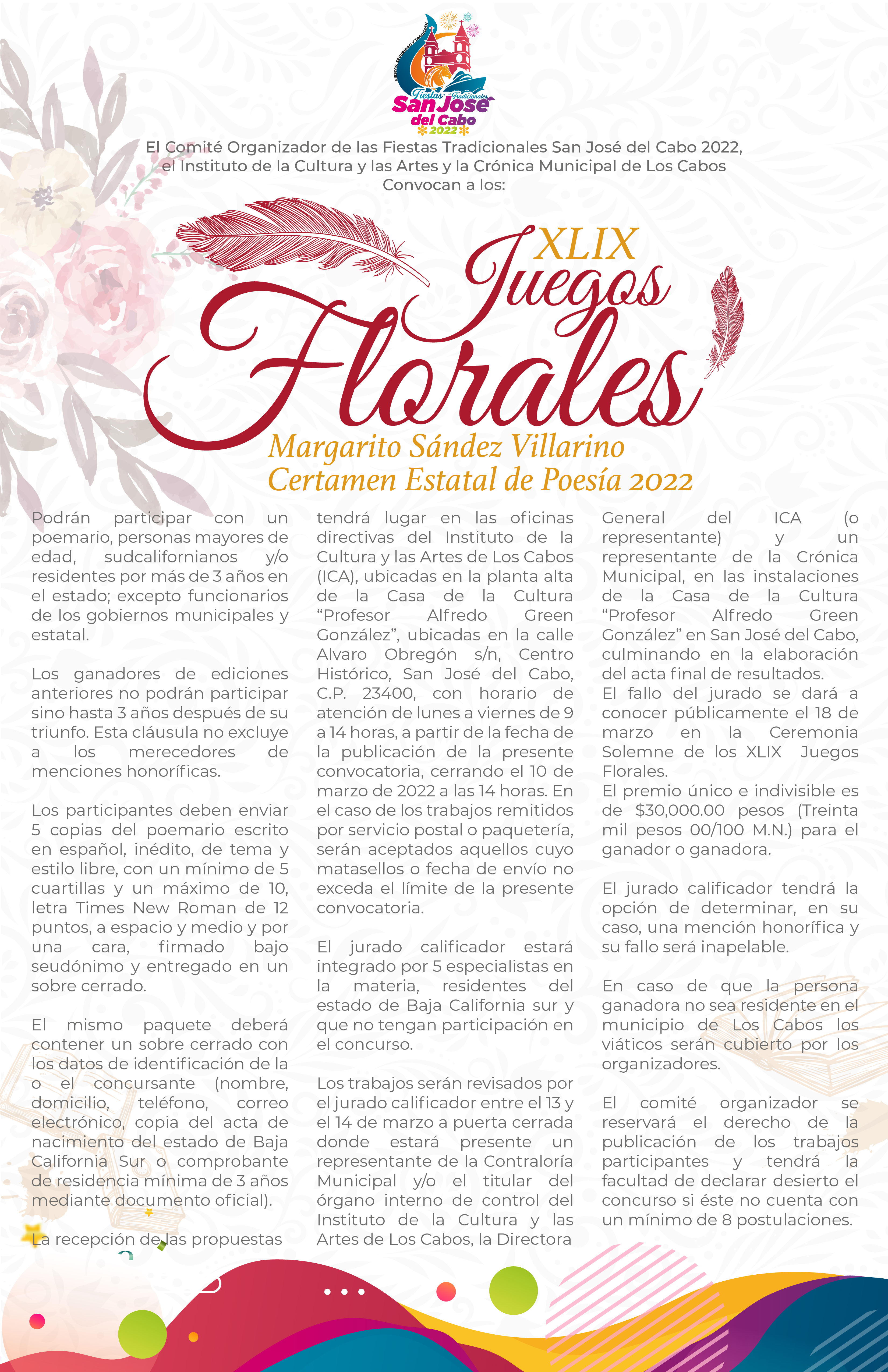 Infórmate sobre los requisitos de los 49º Juegos Florales Margarito Sández Villarino Certamen Estatal de Poesía