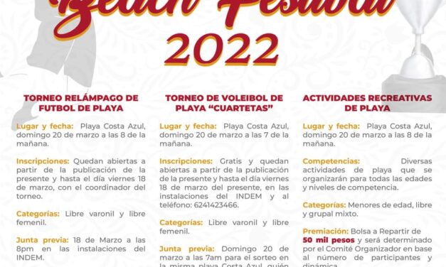 Infórmate sobre las diversas actividades de playa que llenarán de energía el Beach Festival 2022 el próximo 20 de marzo.